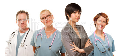 Young Mixed Race Woman with Doctors and Nurses Behind