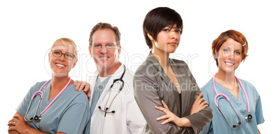 Young Mixed Race Woman with Doctors and Nurses Behind Young Mixed Race Woman with Doctors and Nurses Behind