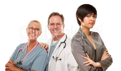 Young Mixed Race Woman with Doctors and Nurses Behind