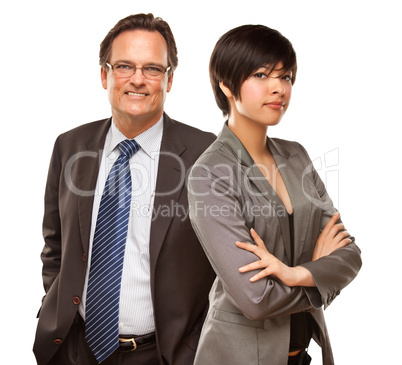 Attractive Businesswoman and Businessman on White