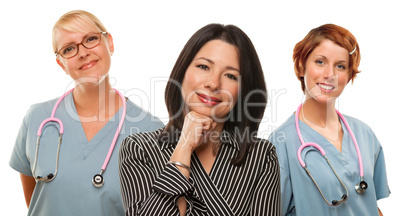 Hispanic Woman with Female Doctors and Nurses