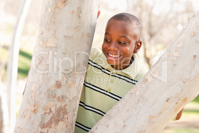 Young African American Boy Playing in the Park