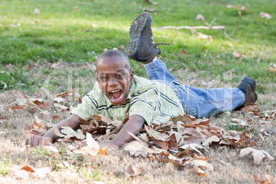 Young African American Boy Playing in the Park