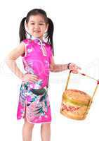 Oriental girl in chinese red cheongsam dress