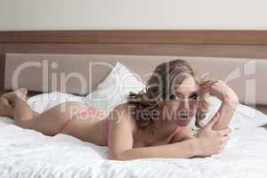 Pretty girl wear lingerie relax in bedroom