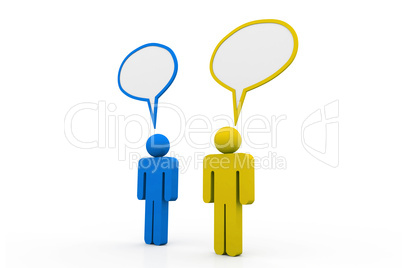 Two people talk in speech bubbles