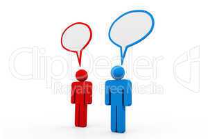 Two people talk in speech bubbles