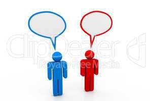 Two people talk in speech bubbles