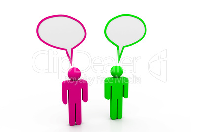 Two people talk in speech bubbles