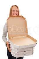 The girl and boxes for a pizza