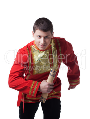 Dancer in russian costume with message