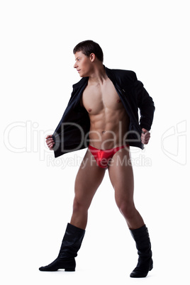 Young stripper in black jacket isolated