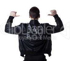 Bad boy portait striptease man in black jacket