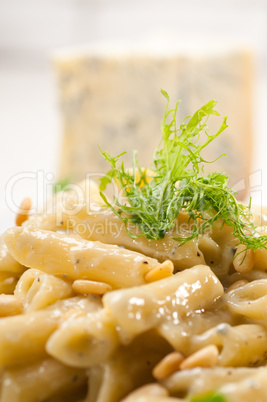 Italian pasta penne gorgonzola and pine nuts