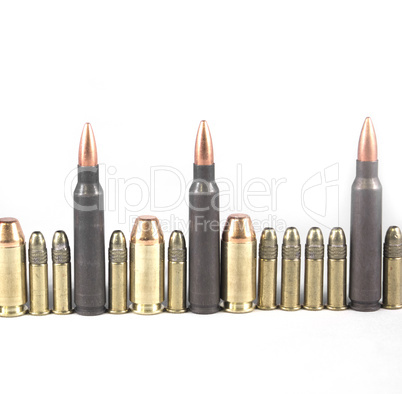 Bullets in a line isolated on white