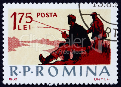 Postage stamp Romania 1962 Fishing Scene, Recreation