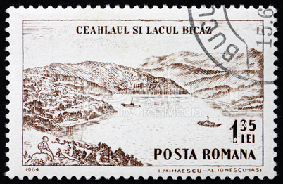 Postage stamp Romania 1964 Ceahlaul Peak and Lake Bicaz