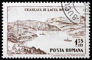 Postage stamp Romania 1964 Ceahlaul Peak and Lake Bicaz