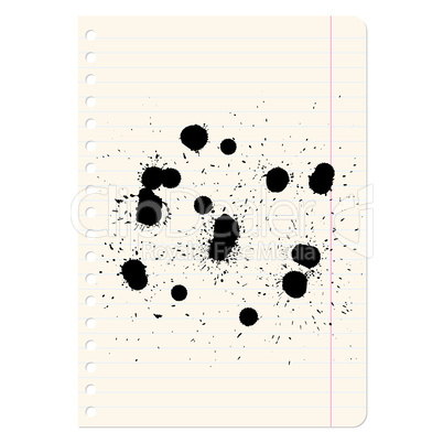 Brush blot on  exercise book in line. Vector illustration.