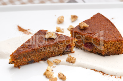 fresh healthy carrots and walnuts cake dessert