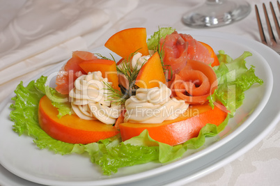 Salmon salad with persimmon and cream cheese