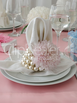 decorative folded napkin with pearls and chrysanthemum