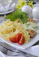 italian pasta - pappardelle with chicken and cream sauce