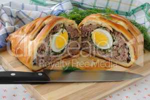 meatloaf with egg and greens in the test