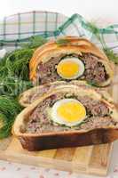 meatloaf with egg and greens in the test