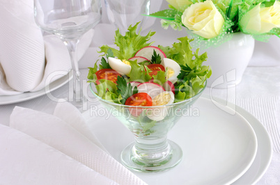 salad of summer vegetables with quail eggs
