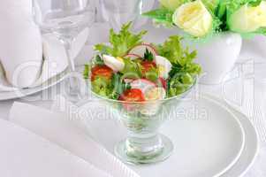 salad of summer vegetables with quail eggs