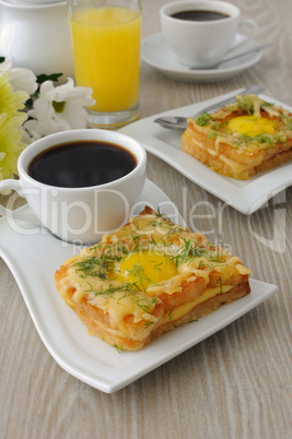 Toast with egg and cheese with dill