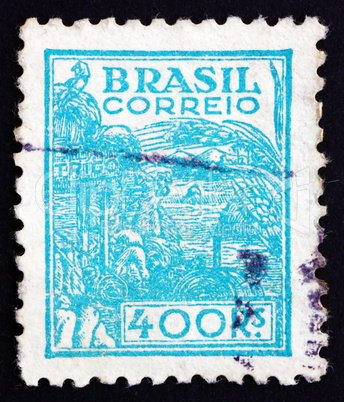 Postage stamp Brazil 1941 Wheat Harvesting Machinery