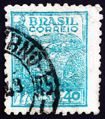 Postage stamp Brazil 1947 Wheat Harvesting Machinery