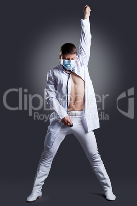 Dancer in white doctor costume