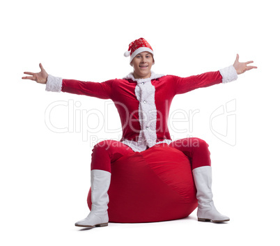 Young Santa sitting on bag