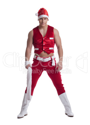 man posing in santa claus celebration costume