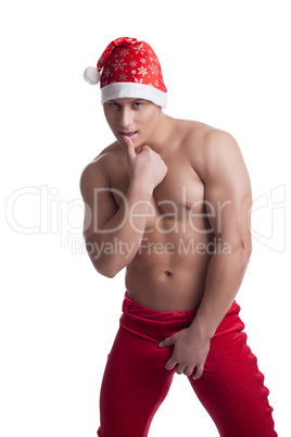 Sexy man in erotic christmas costume isolated