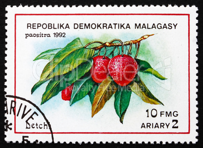 Postage stamp Malagasy 1992 Lychee, Tropical Fruit
