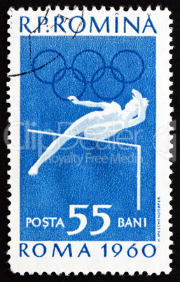 Postage stamp Romania 1960 High Jump, Olympic sports, Roma 60