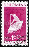 Postage stamp Romania 1960 Canoeing, Olympic sports, Roma 60