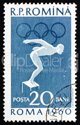 Postage stamp Romania 1960 Swimming, Olympic sports, Roma 60 Postage stamp Romania 1960 Swimming, Olympic sports, Roma 60