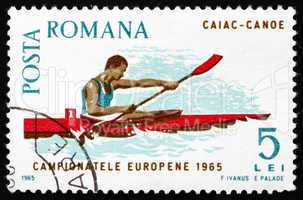 Postage stamp Romania 1965 Canoeing
