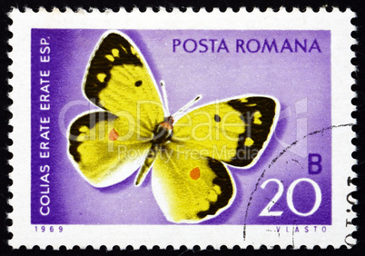 Postage stamp Romania 1969 Eastern Pale Clouded Yellow, Butterfl
