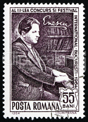 Postage stamp Romania 1964 George Enescu at Piano, Composer