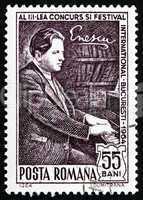 Postage stamp Romania 1964 George Enescu at Piano, Composer