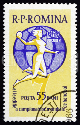 Postage stamp Romania 1962 Fieldball Player and Globe