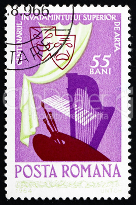 Postage stamp Romania 1964 Masks, Curtain, Harp