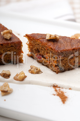 fresh healthy carrots and walnuts cake dessert