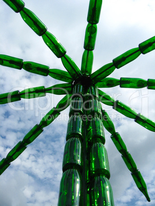 Palm tree made of bottles from a champagne